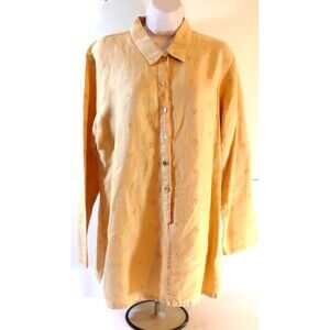 vintage J. Jill Button Up yellow Tunic top Shirt 100% Linen made in USA MEDIUM